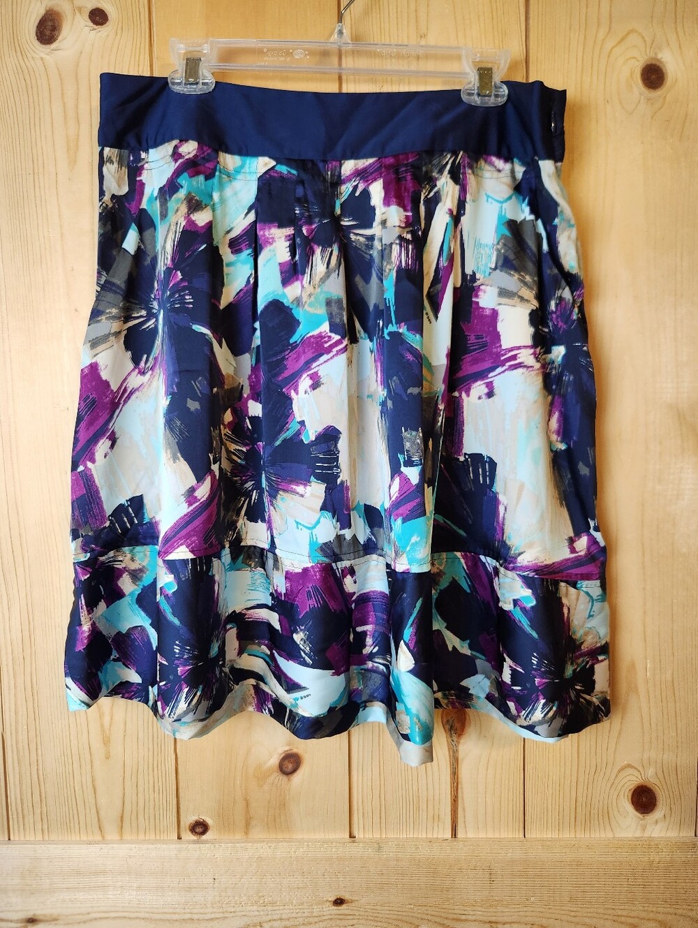 Apostrophe' Black/White/Purple Top Pleat Pocketed Flare Circle Skirt